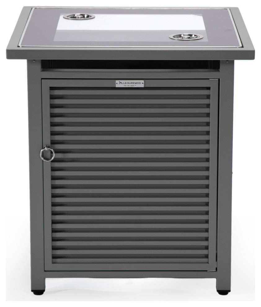 LeisureMod Walbrooke Square Fire Pit Table and Tank Holder With Slats, Gray