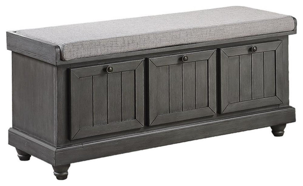 Lexicon Woodwell Wood Storage Bench in Dark Gray