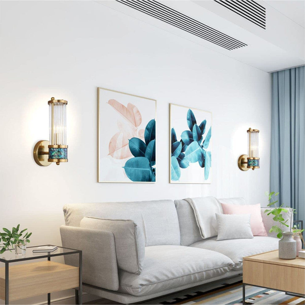 2 Pack Wall Lights for Bedroom Cyilndrical Wall Sconce With Glass Shade