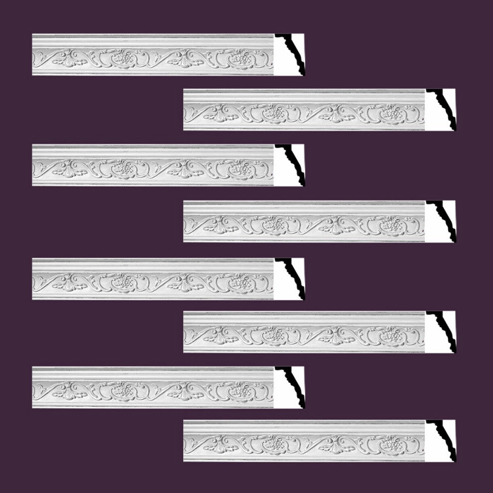 Ornate Cornice White Urethane Vineyard Design 8 Pieces Totaling 627" Length