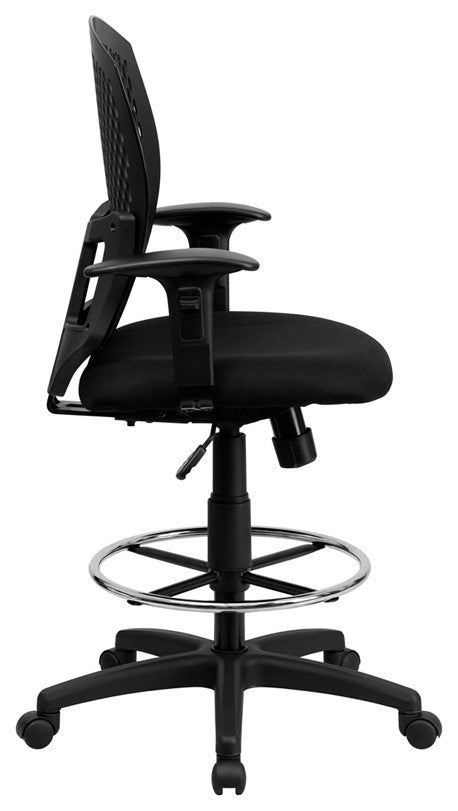 Mid-Back Designer Back Drafting Chair with Fabric Seat and Adjustable Arms