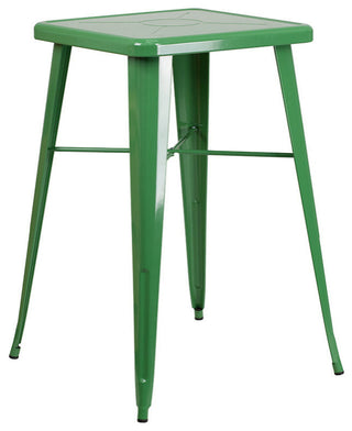 23.75" Green Metal Bar 3-Piece Table Set With 2 Seat Backless Stools
