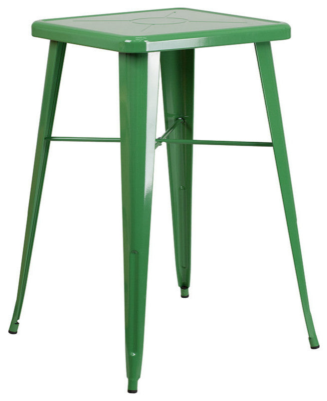 23.75" Green Metal Bar 3-Piece Table Set With 2 Seat Backless Stools