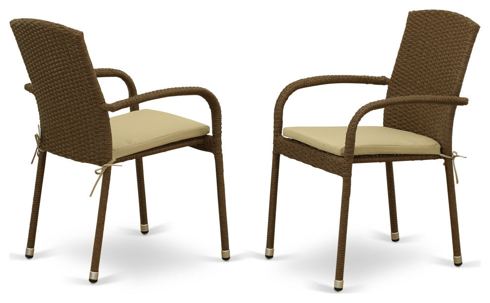 Jubi Patio Chair With Cushion, Brown Wicker, And Beige Cushion - Set Of 2
