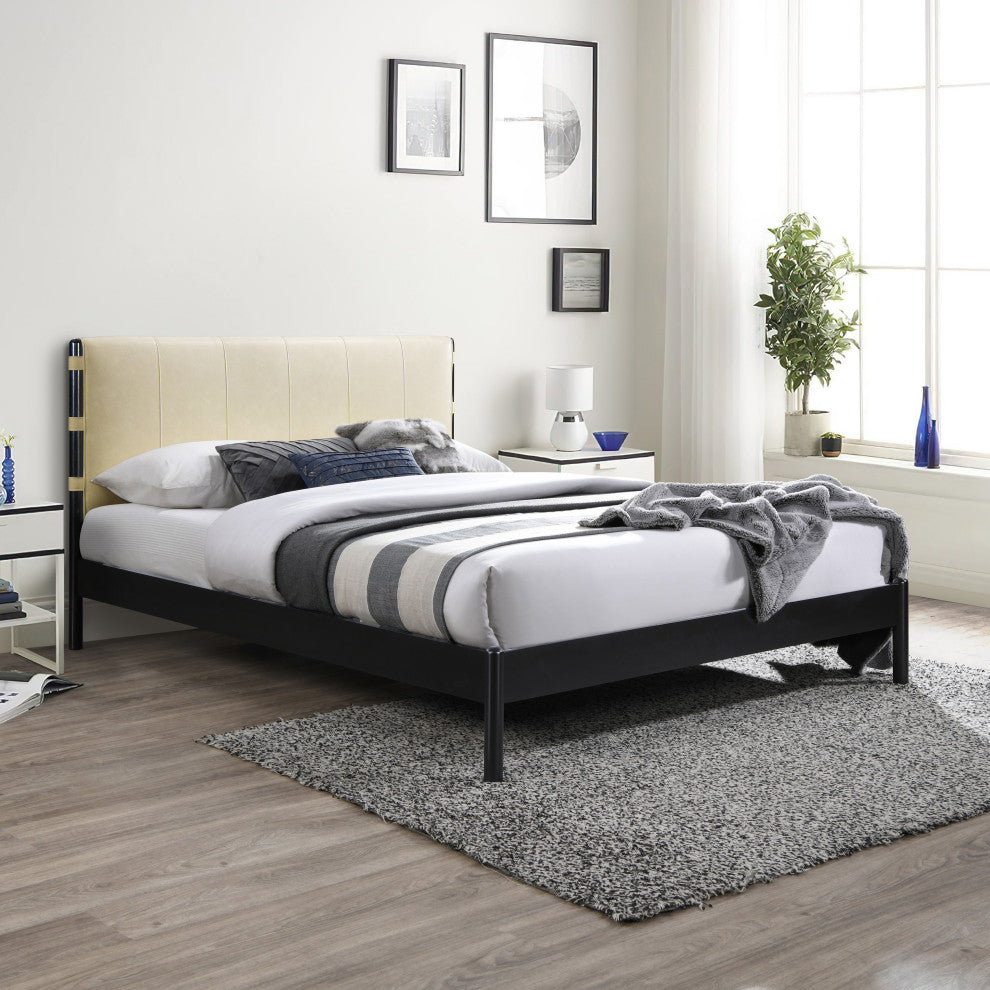 Abigail Upholstered Bed, Cream, King, Vegan Leather