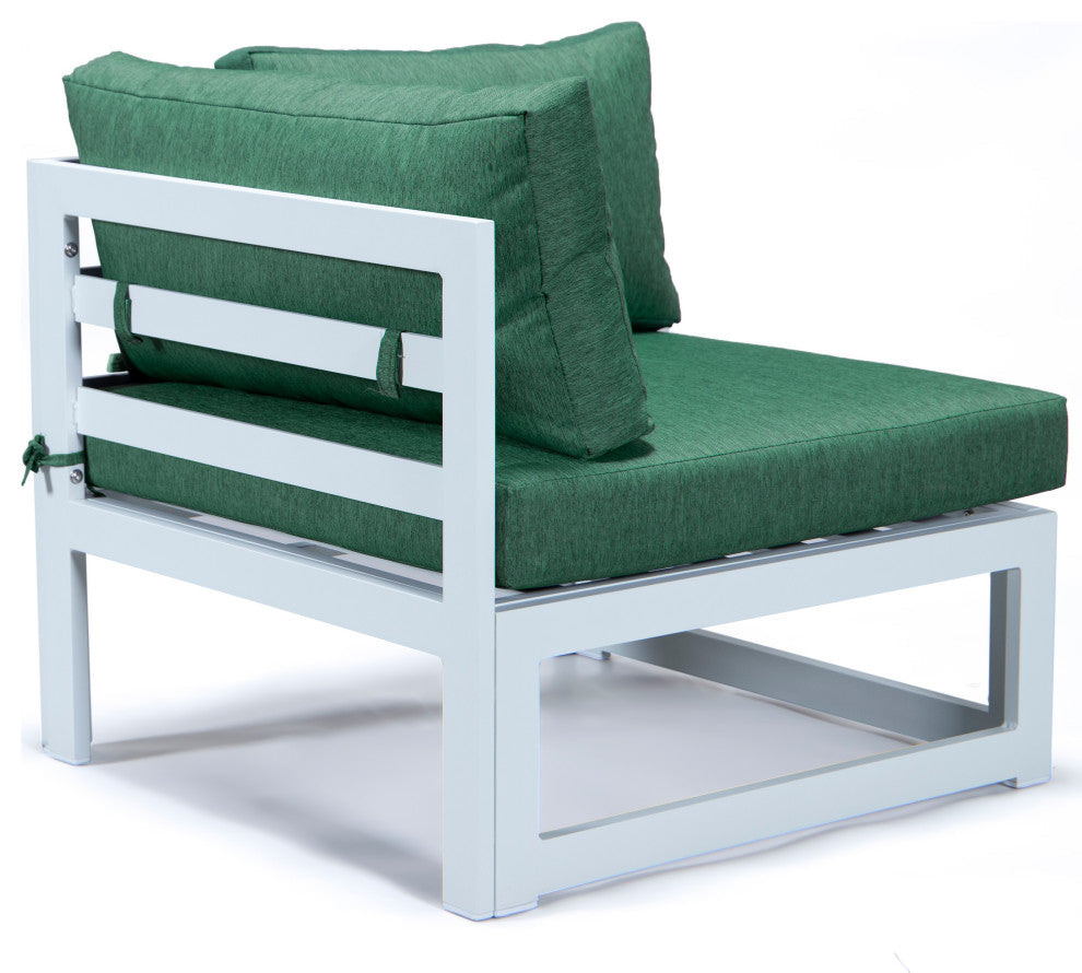 LeisureMod Chelsea 6-Piece Patio Conversation Set, White Aluminum, Green