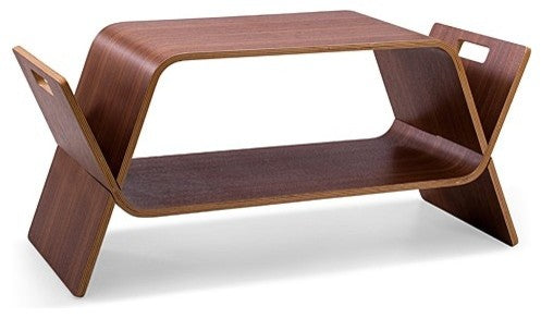 Modern Bent Ply Accent Table, Media Storage, Offi Embrace, Walnut