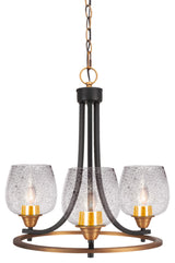 Paramount Uplight 3-Light Chandelier, Matte Black & Brass, 6" Smoke Bubble Glass