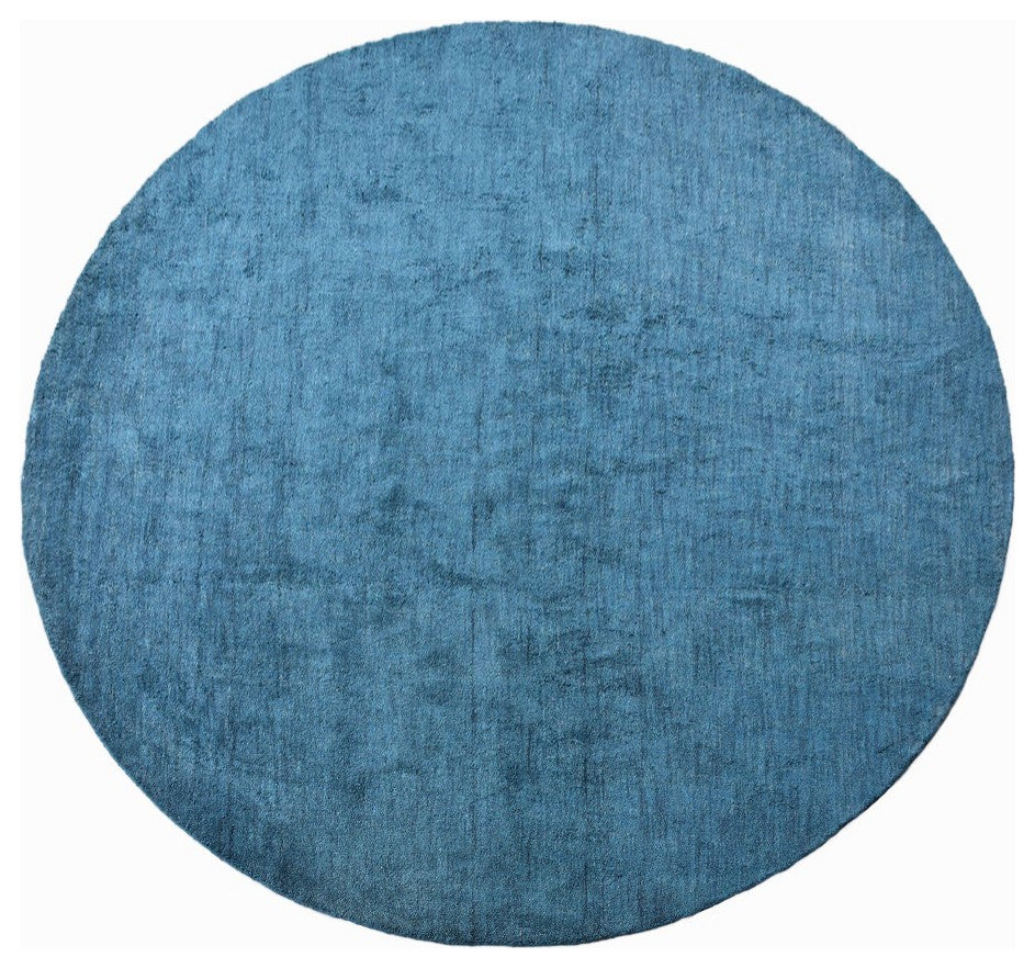 Hand Knotted Loom Silk Mix Area Rug Solid Blue