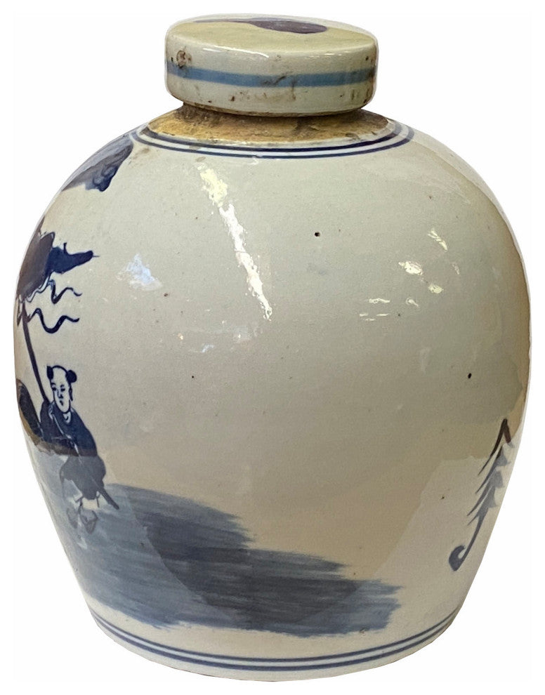Chinese Oriental Small Blue White Kirin Kid Porcelain Ginger Jar Hws1861
