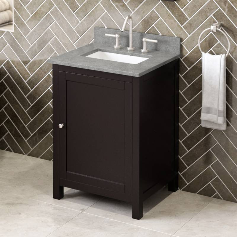 Astoria Transitional 24" Espresso Vanity, Steel Grey Cultured Marble Vanity Top