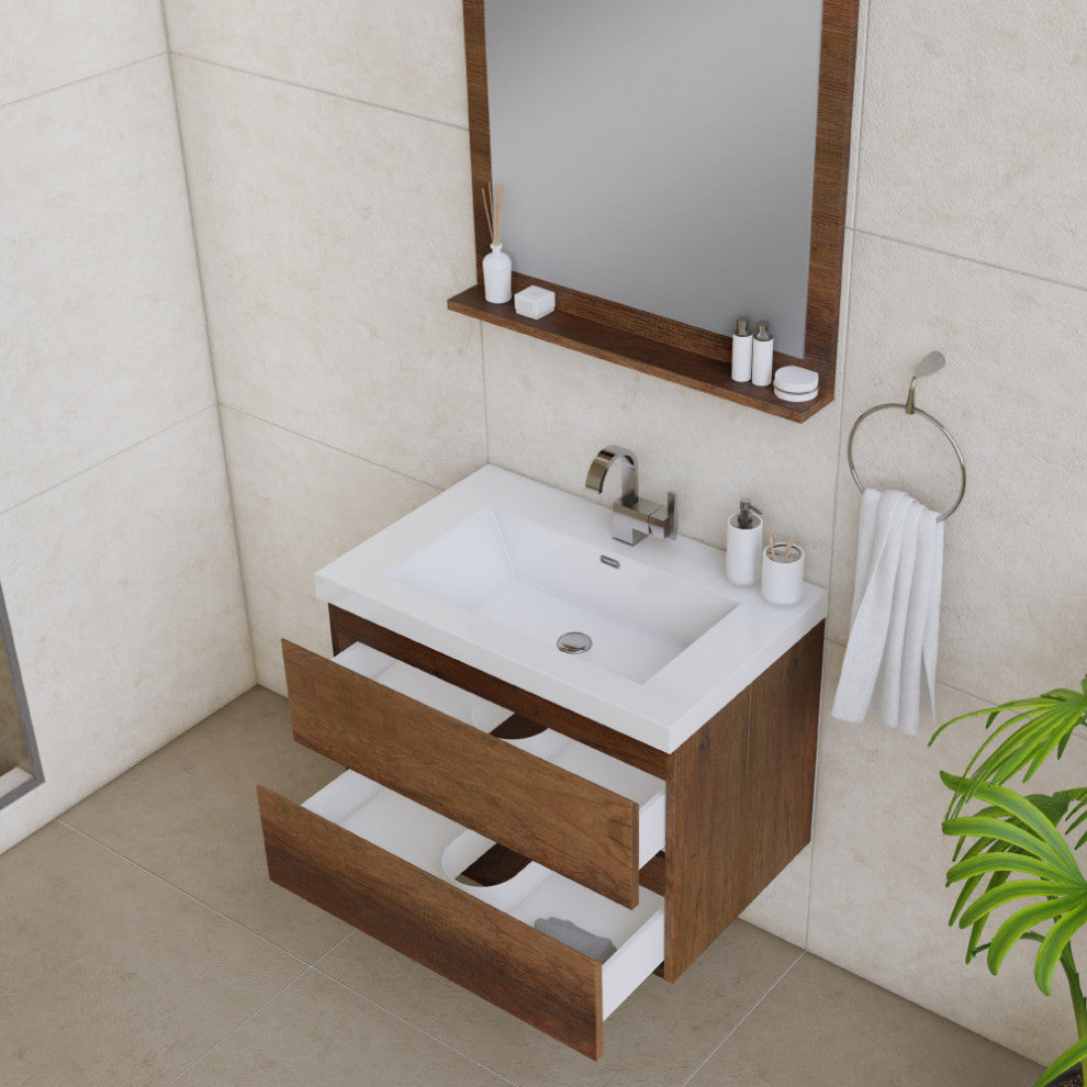 Paterno 30" Wall Mounted Bathroom Vanity, Rosewood