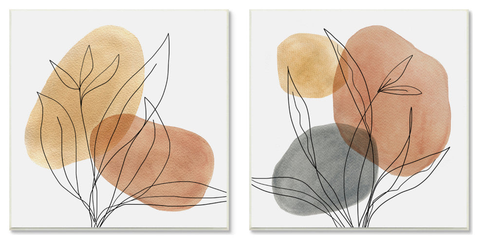 Simple Neutral Southwestern Tones Botanical Plant Design, 2pc, each 12 x 12