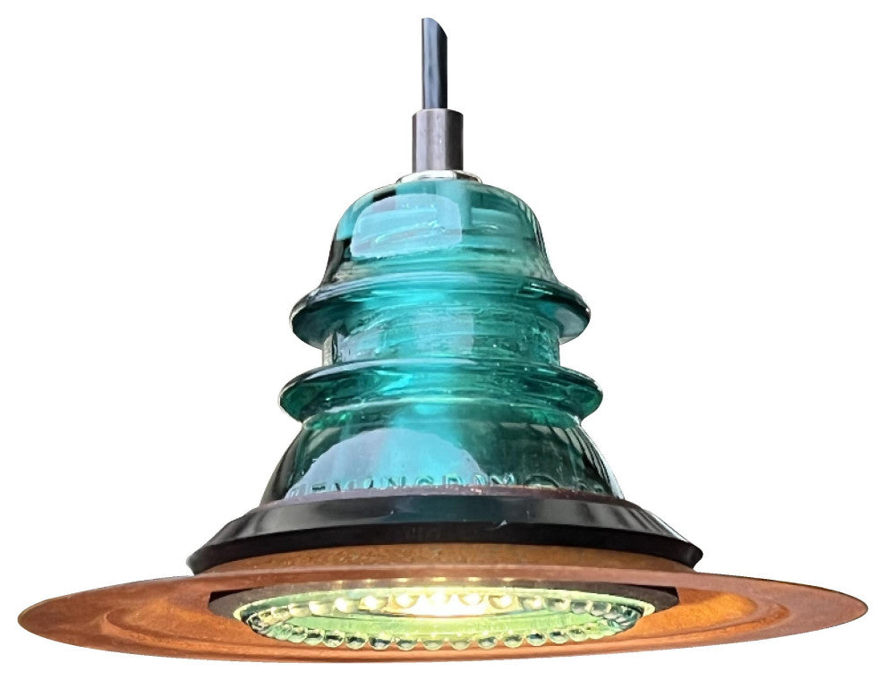 Insulator Light 7" Rusted Metal Hood Ceiling Light, Blue/Green