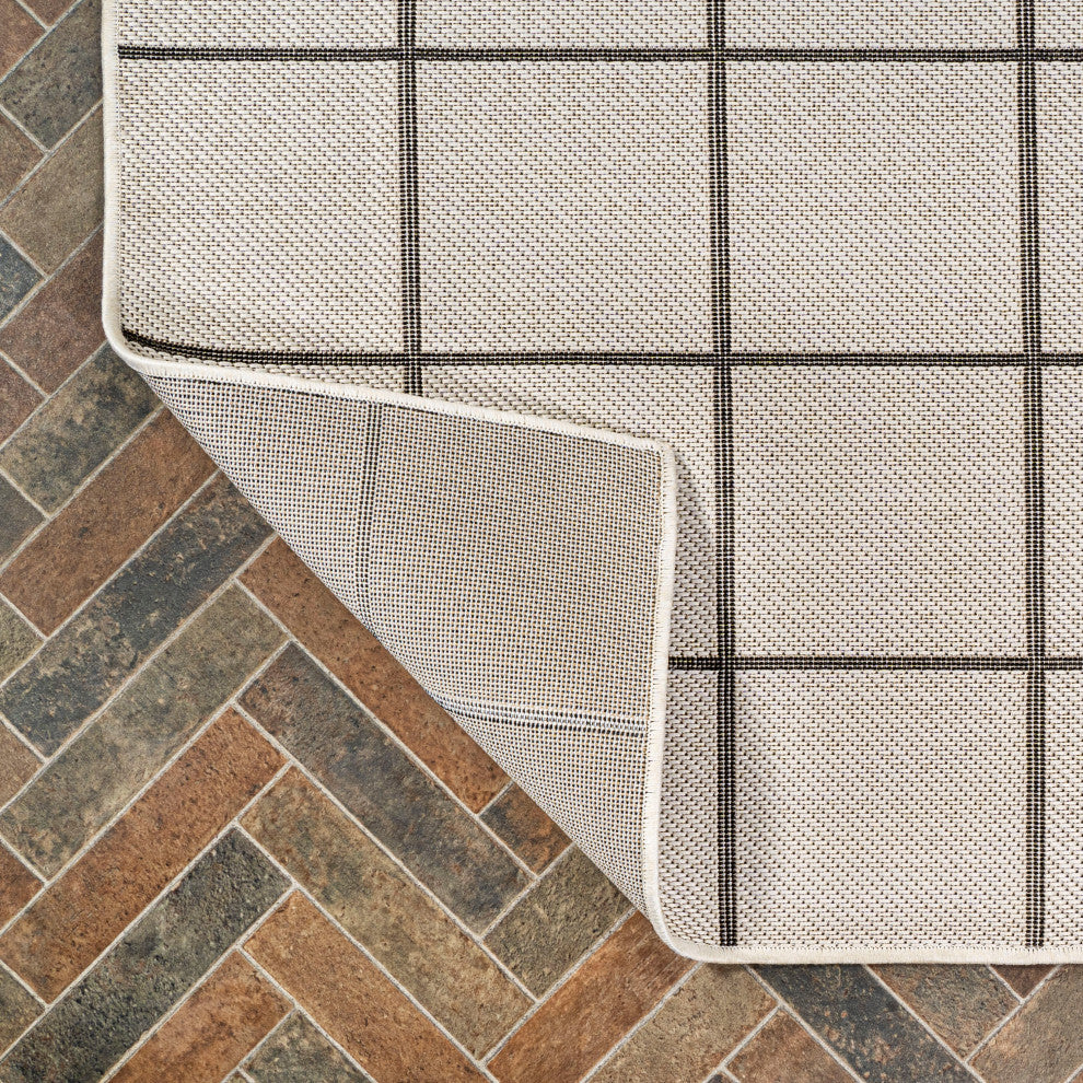 Grid Modern Squares Indoor/Outdoor Area Rug, Cream/Black, 8x10