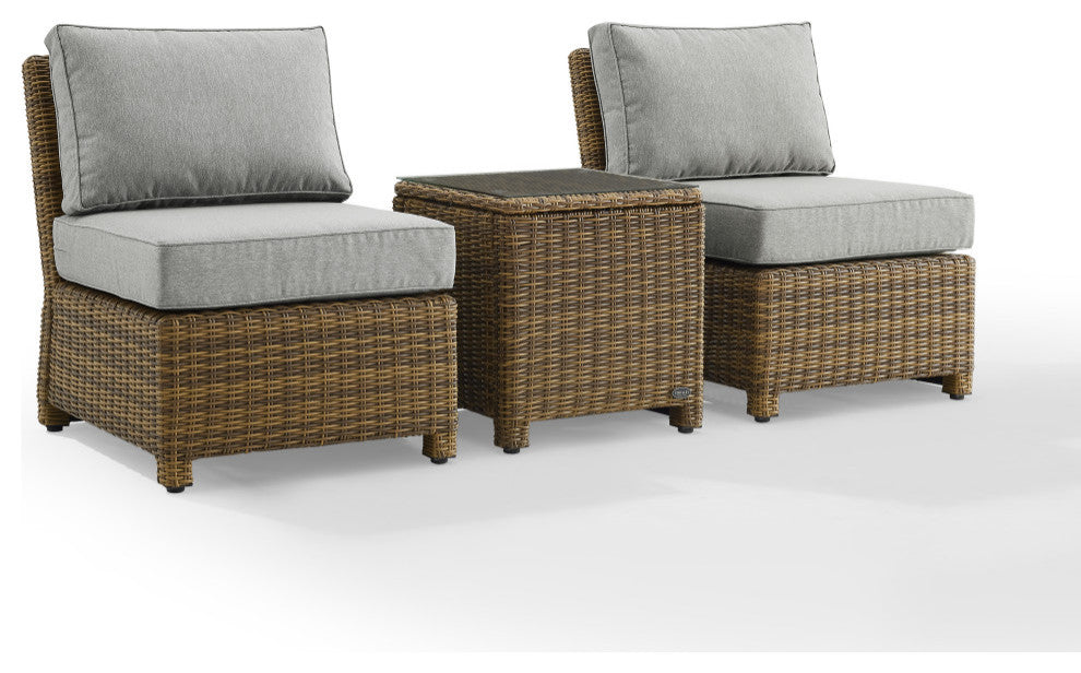 Bradenton 3Pc Armless Wicker Outdoor Chair Set, Gray