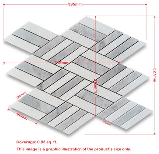 Carrara White Marble Parallelogram Diamond Mosaic Tile Thassos White, 1 sheet