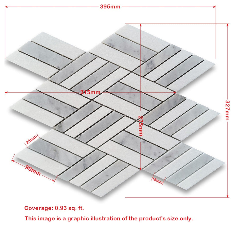 Carrara White Marble Parallelogram Diamond Mosaic Tile Thassos White, 1 sheet