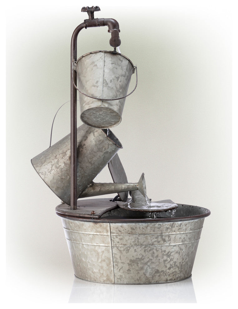 28" Tall Outdoor 3-Tier Metal Garden Tools Water Fountain