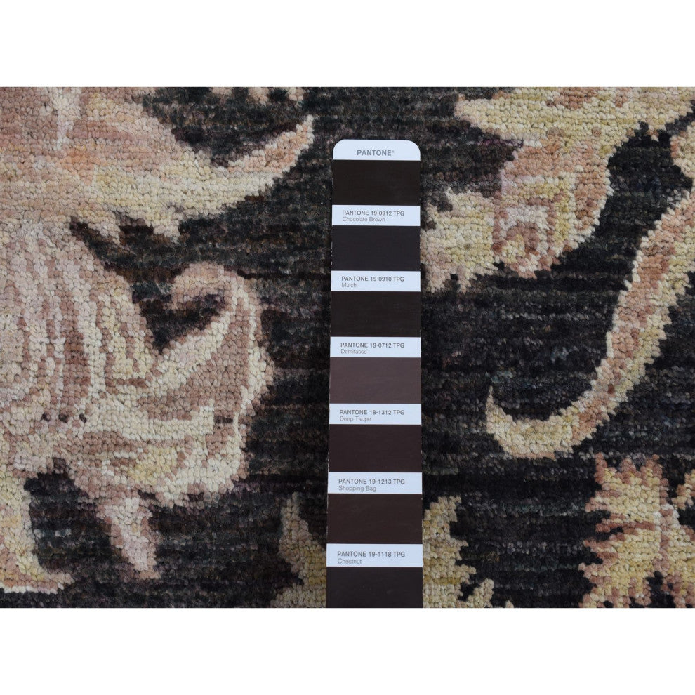 Black Dense Weave Fine Peshawar Hand Knotted Wool Oriental Rug 9'1" x 12'4"