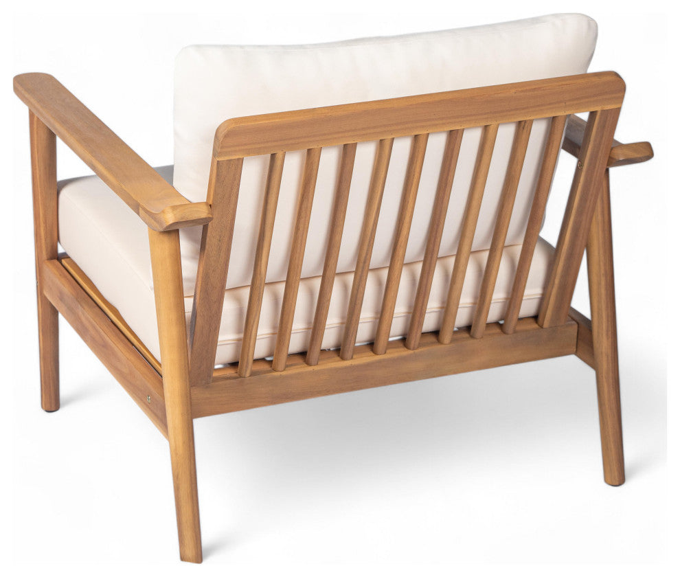 Oskimor Outdoor Mid-Century Lounge Chair With Cushions, Teak/Beige, Set of 2