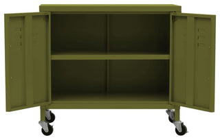 Front view with doors opened; product visible but not a primary shot.