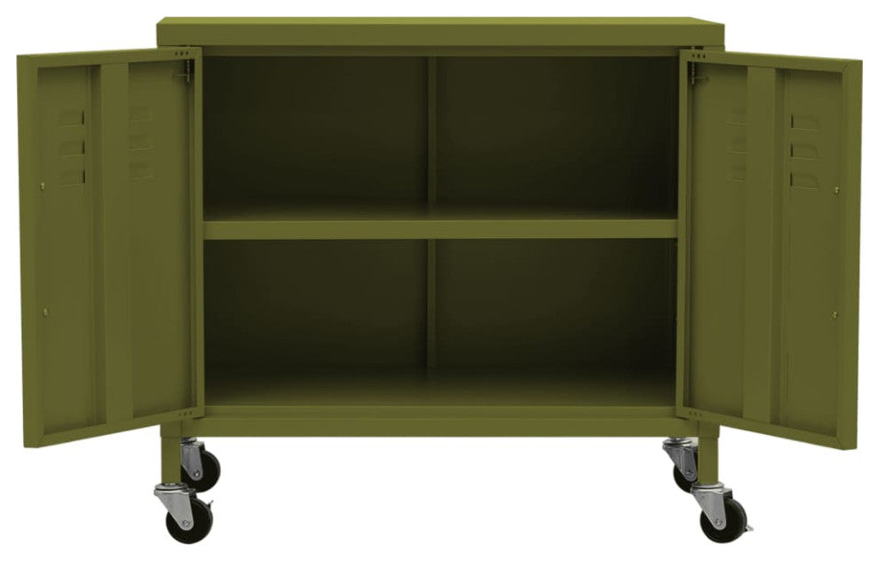 Front view with doors opened; product visible but not a primary shot.