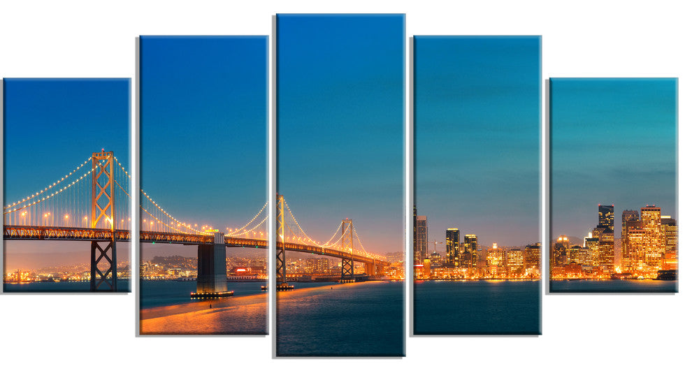 "Illuminated San Francisco Skyline" Canvas Print60"x32", 5-Panels