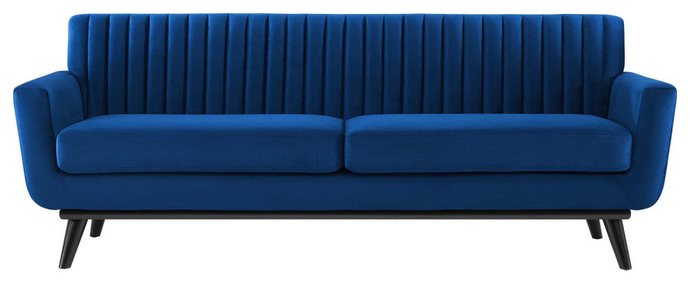 Tufted Sofa, Velvet, Blue Navy, Modern, Living Lounge Hotel Lobby Hospitality