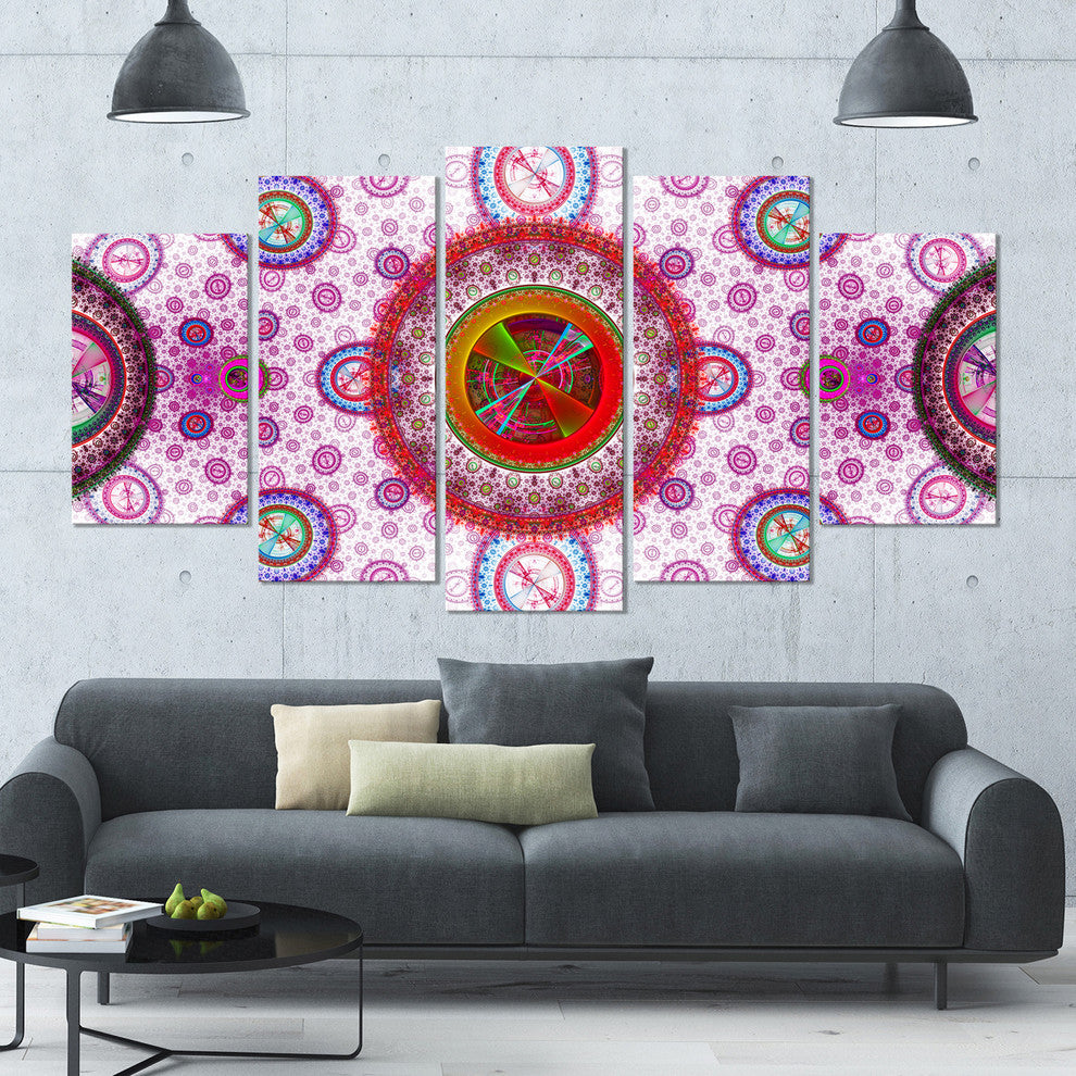 Pink Psychedelic Relaxing Art, Contemporary Canvas Art Print, 60"x32", 5 Panels