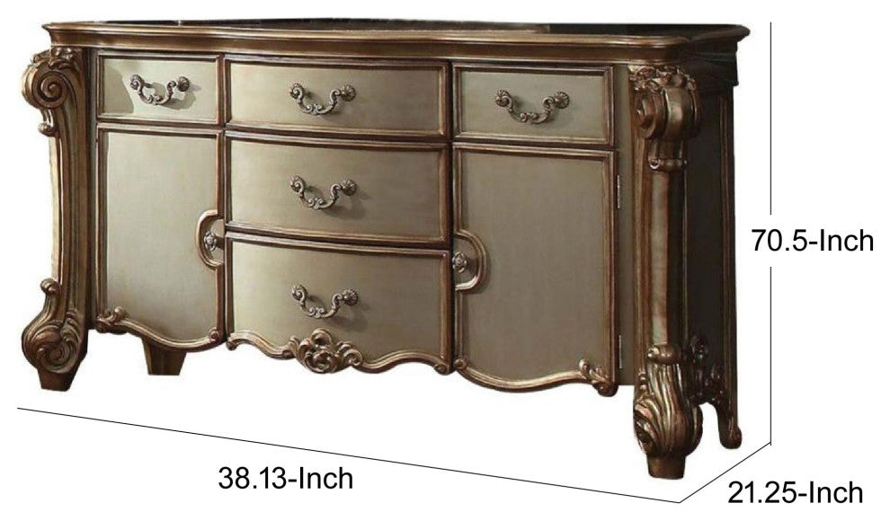 Benzara BM185902 Wooden Dresser With Scrolled Poster Legs, Gold And Bone White
