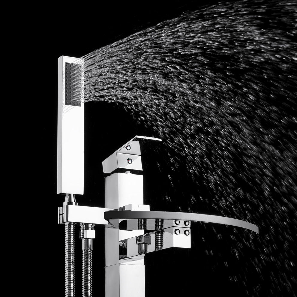 AKDY Freestanding Bathtub Waterfall Style Faucet, Floor Mount