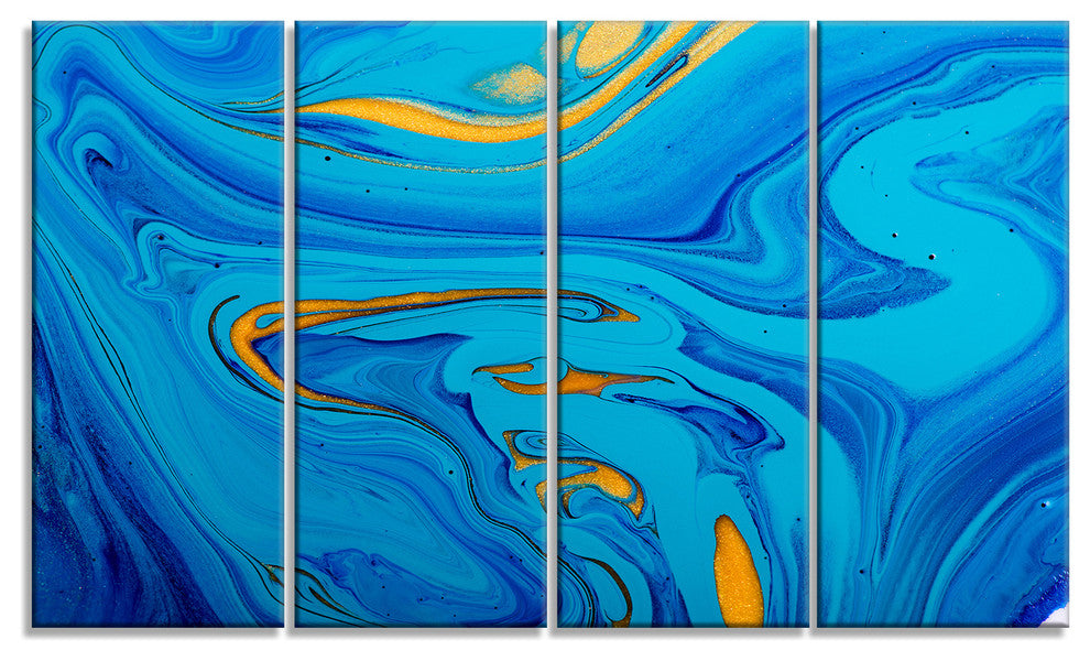 "Light Blue Abstract Acrylic Paint Mix" Canvas Print, 4 Panel