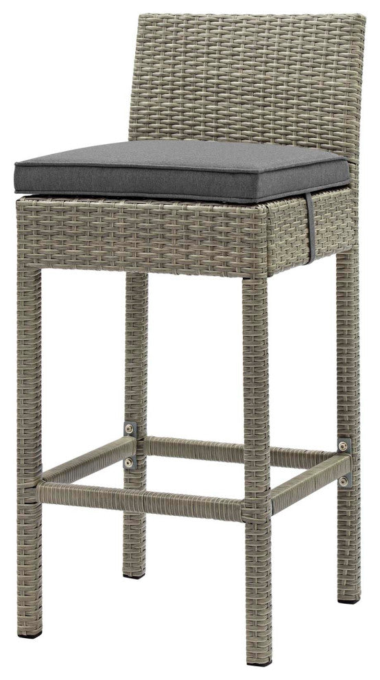 Modern Outdoor Bar Dining Chair and Table Set, Fabric Glass Rattan, Dark Gray