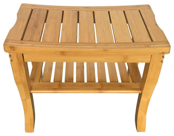 Bamboo Shower Bathroom Bench With Shelf 18"