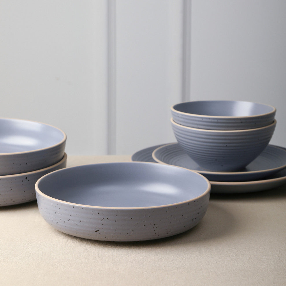 Stone Lain Lauren Stoneware 16 Piece Dinnerware Set, Light Gray