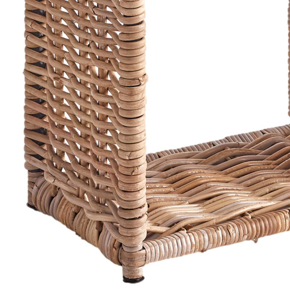 Tall Rattan Open Log Stacking Basket Firewood Holder 30 in Fireplace Cottage