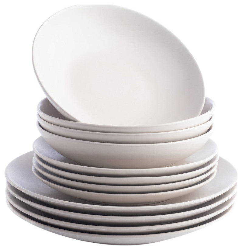 Porto by Stone Lain Semplice Stoneware Dinnerware Set, White Matte, 12-Piece