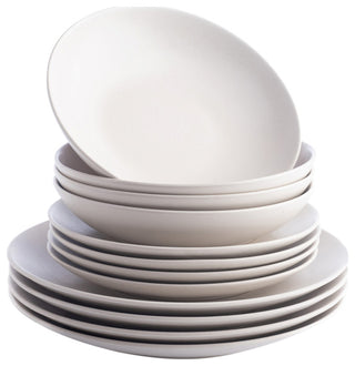 Porto by Stone Lain Semplice Stoneware Dinnerware Set, White Matte, 12-Piece