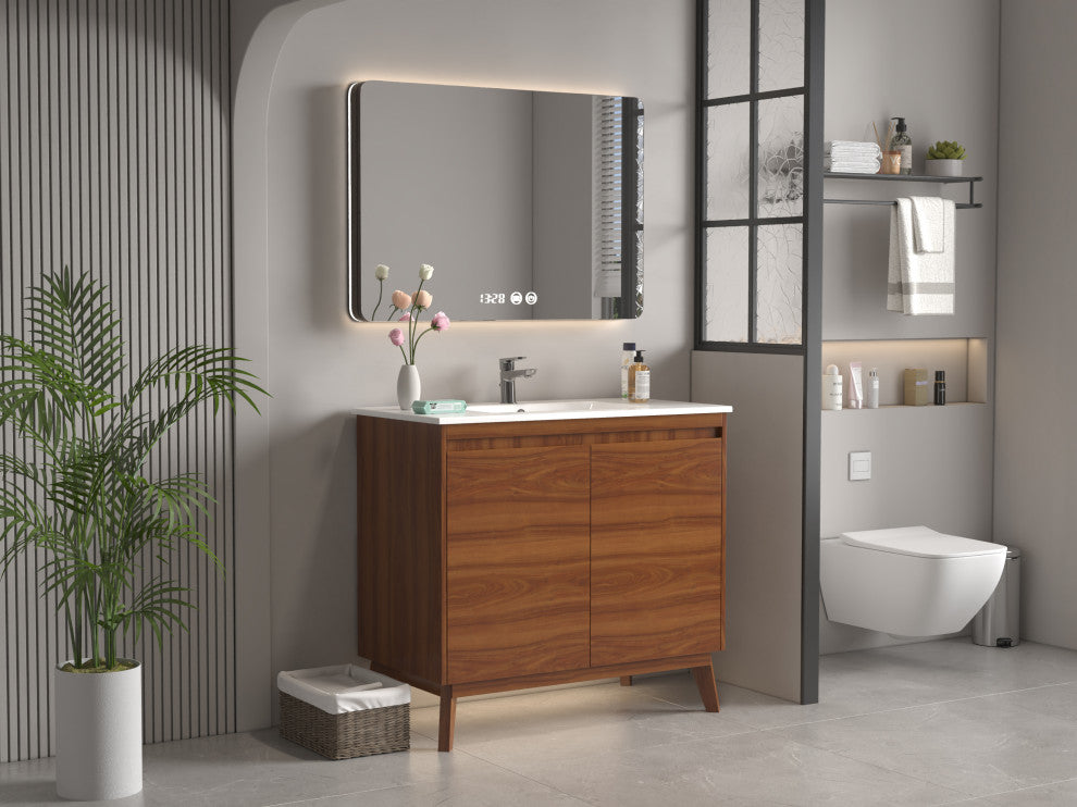 36" Modern Style Cherry Brown Zaren Single Sink Bathroom Vanity