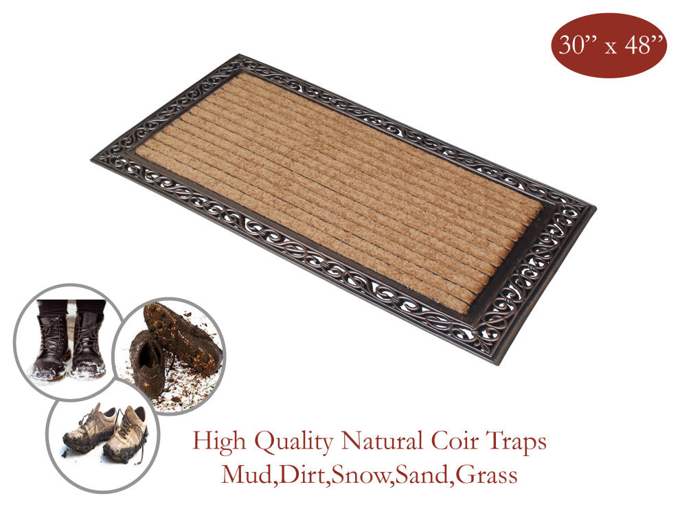 Rubber and Coir Molded Large Double Door Mat, Copper Finish, 30"X48"