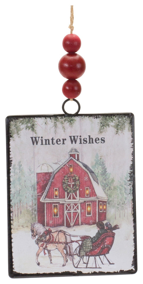Glass Winter Wishes Barn Ornament, Set of 12
