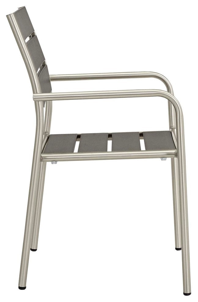 Modern Outdoor Side Dining Chair and Table Set, Aluminum Metal, Gray