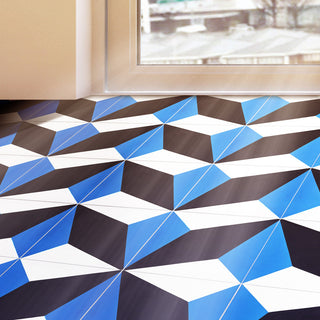 8"x8" Diamond Handmade Cement Tile, Black/Blue, Set of 12