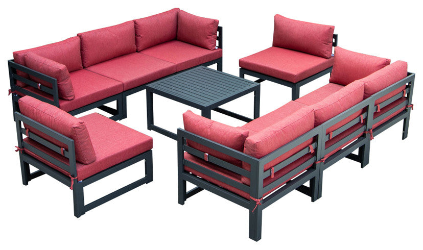 Chelsea 9-Piece Outdoor Patio Sectional With Coffee Table Set, Red