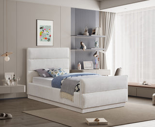 Paxton Chenille Fabric Upholstered Bed, Cream, Twin