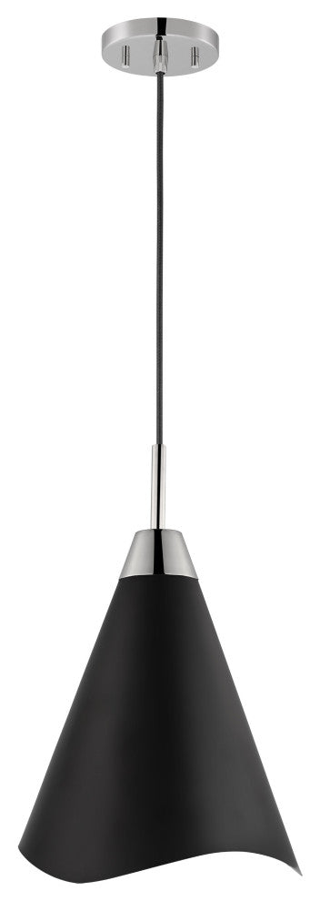 Tango 1-Light Medium Pendant, Matte Black With Polished Nickel