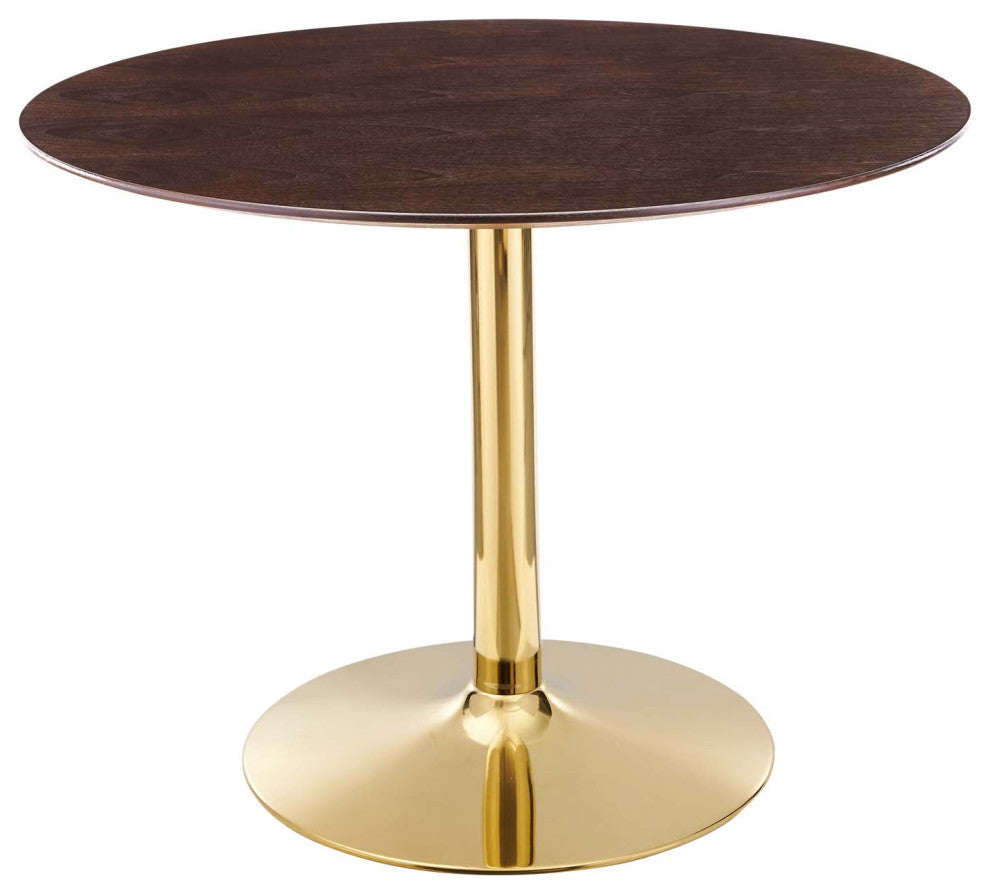 40" Dining Table, Round, Gold Walnut, Metal, Modern Cafe Bistro Hospitality