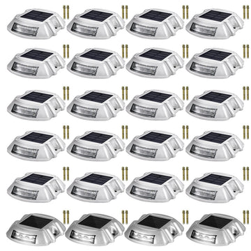 Solar Driveway Lights, Switch Button, Wireless, 6 LEDs, White, 24 Pieces