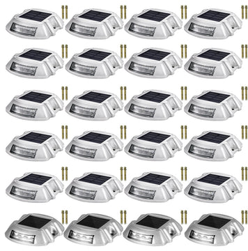 Solar Driveway Lights, Switch Button, Wireless, 6 LEDs, White, 24 Pieces